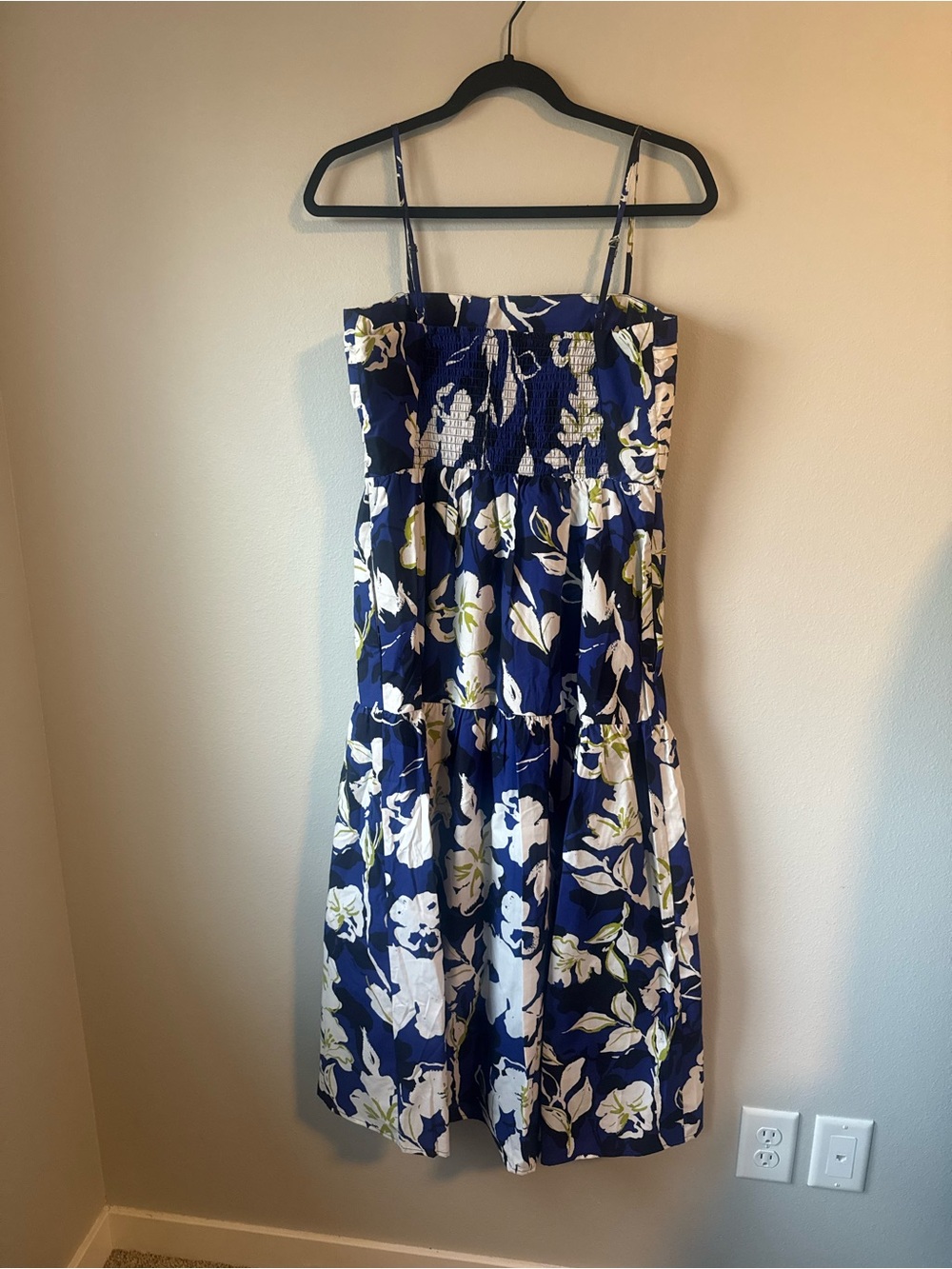 Navy Blue Floral Sundress with White & Lime Accents - Picture 3 of 5